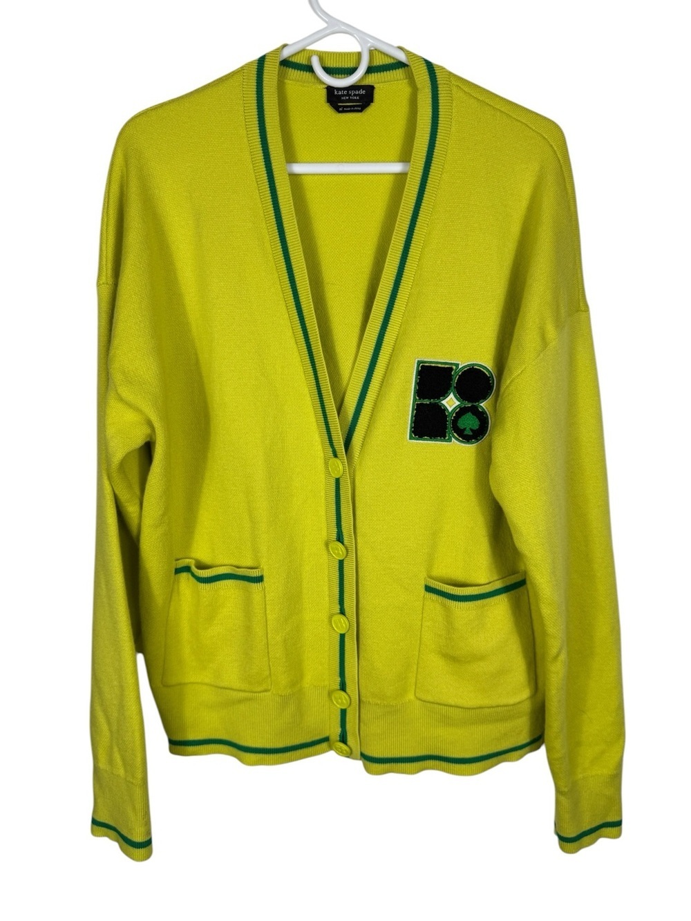 Kate Spade 100% Wool Noel Cardigan, Wasabi, Size XL - Picture 6 of 14